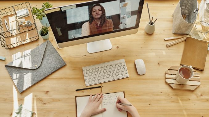 english school online study woman screen