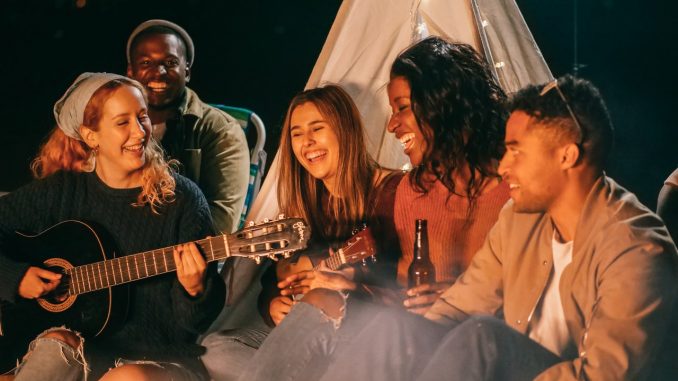 five forces bone fire beach guitar men woman night
